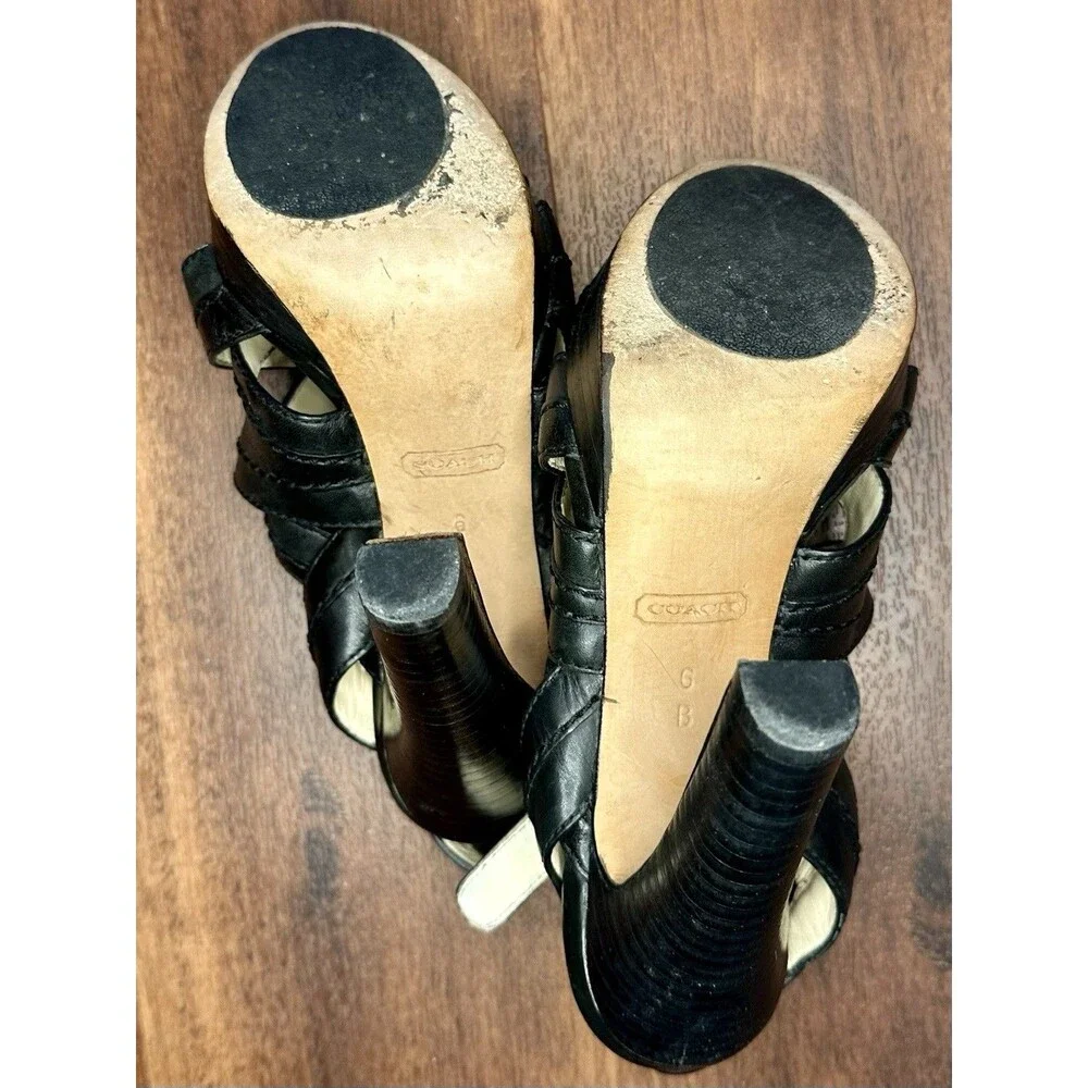 Coach Strappy Black Leather Heeled Sandals Size 6 EUC!!!